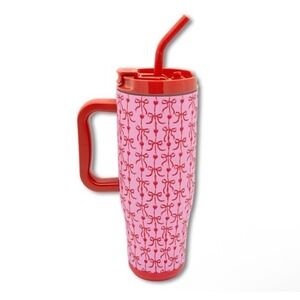 Simply Southern Pink Bow 40oz Tumbler with Handle and Reusable Straw Travel NEW